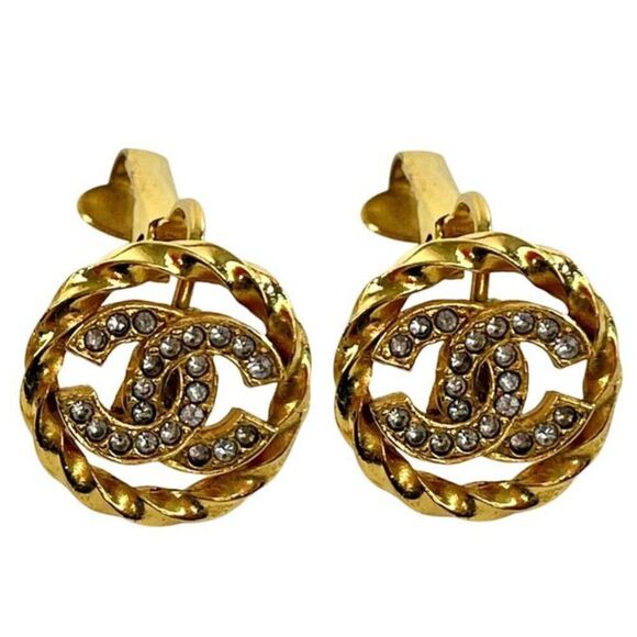 Chanel CC Rhinestone Clip on Earrings in Gold - Picture 13 of 14